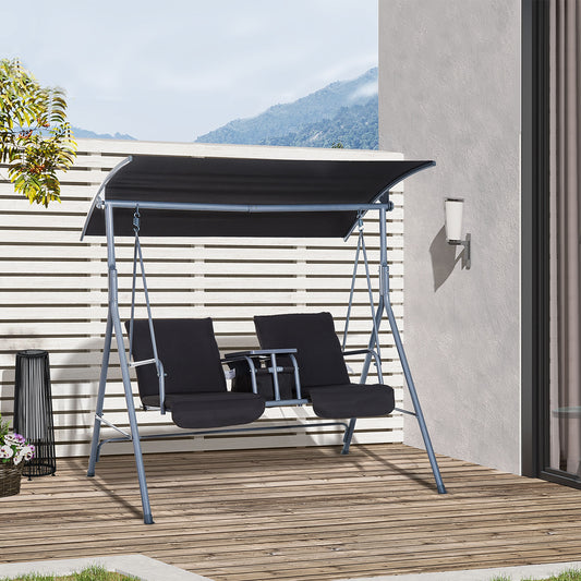 Sorrento Steel Frame 2-Seater Swing Chair w/ Table Grey