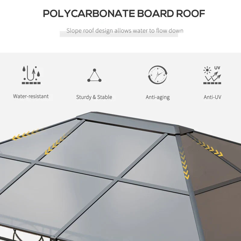 3m x 4m Grey Hardtop Gazebo with Polycarbonate Roof, Steel & Aluminium Fram