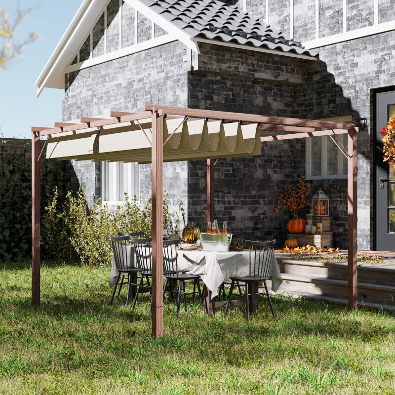 3m x 3m Retractable Roof Pergola – Natural Wood Effect Finish, Outdoor Garden Shade Canopy Shelter