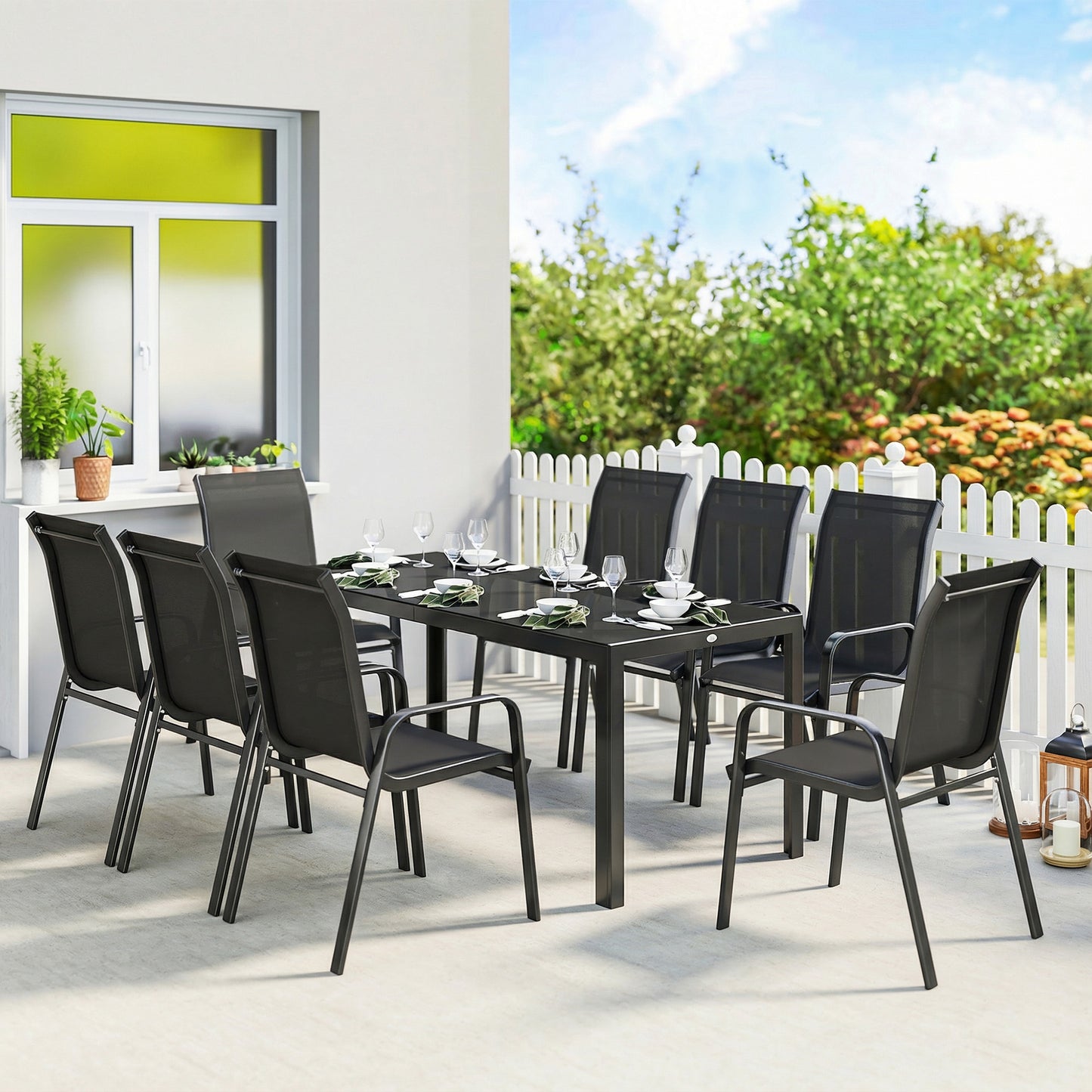 Marbella 9 Piece Garden Dining Set, Garden Table and Chairs Set for 8