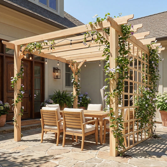 3 x 3 m Wooden Pergola Kit, Garden Pergola Gazebo Arch with Trellis for Climbing Vines, Flowers