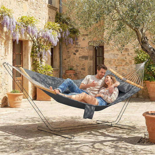 Riviera Double Hammock 2 Person Swing Bed with Spreader Bars, Pillows, Pad, 200 x 140cm, Grey