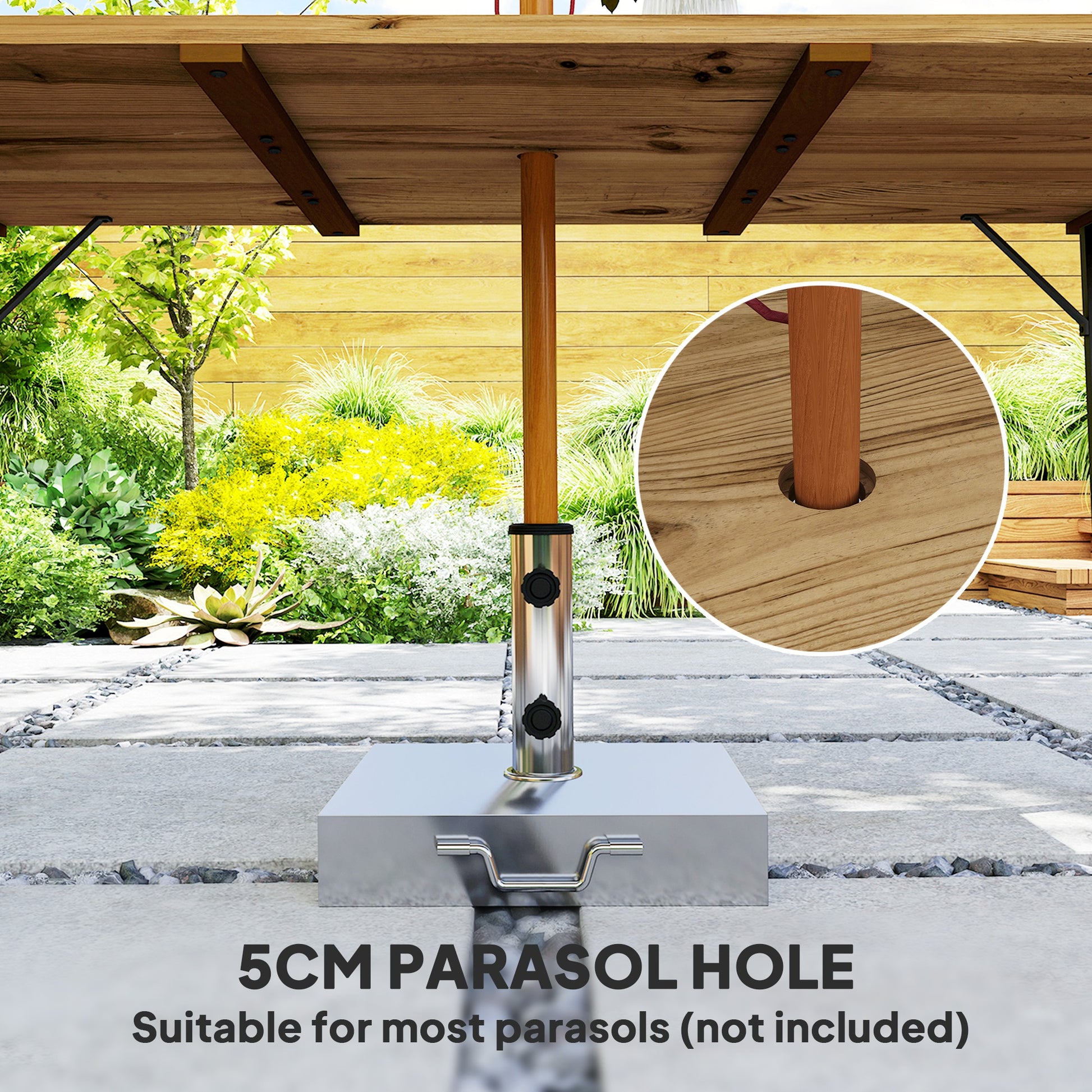 Outsunny 6 Seater Wooden Garden Dining Table, 175 x 80 cm Rectangular Outdoor Dining Table with 5cm Parasol Hole and Slatted Top, Weather Resistant for Patio, Terrace, Brown