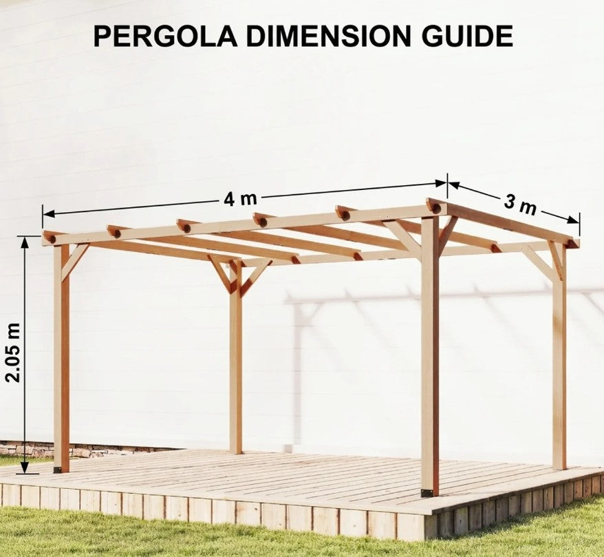 4x3m Wooden Pergola Kit with Triangle Supports – Garden Gazebo Grape Trellis Frame, 6 – Beam Maple Wood – Effect Design