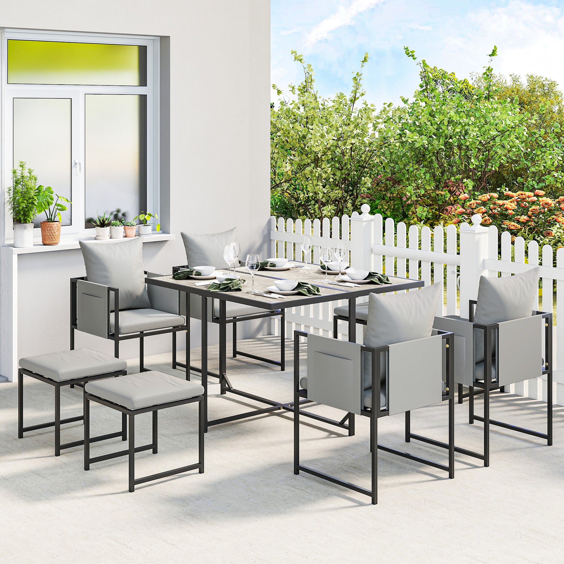 Verona Nine-Piece Steel Frame Garden Dining Set - Dark Grey