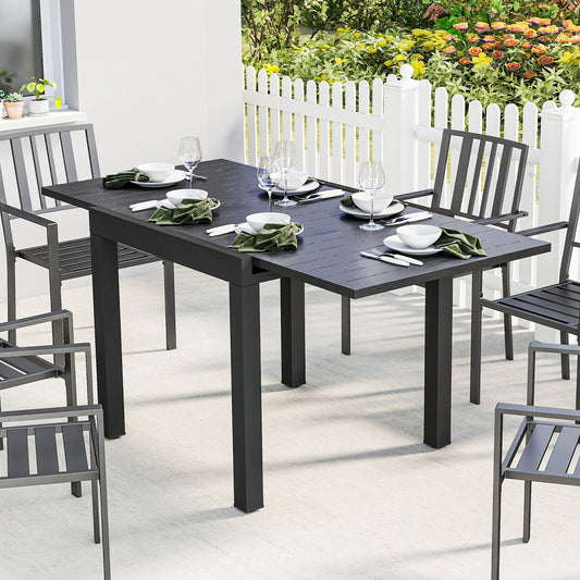 Tivoli Extending Garden Table for 4-6, Aluminium Garden Dining Table with Faux Wood Slatted Top, Black