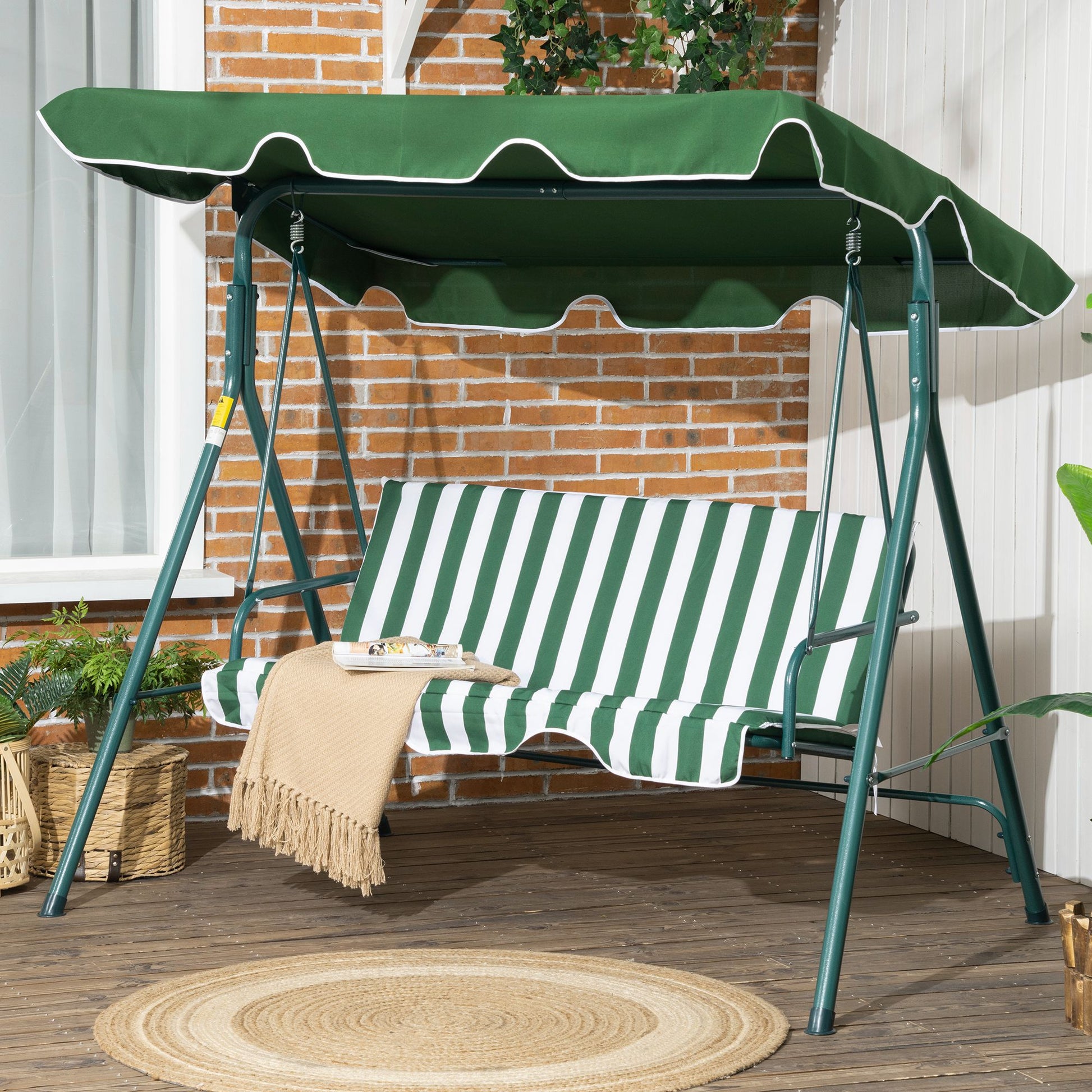 Sorrento 3-Seat Swing Chair Garden Swing Seat with Adjustable Canopy for Patio, Green