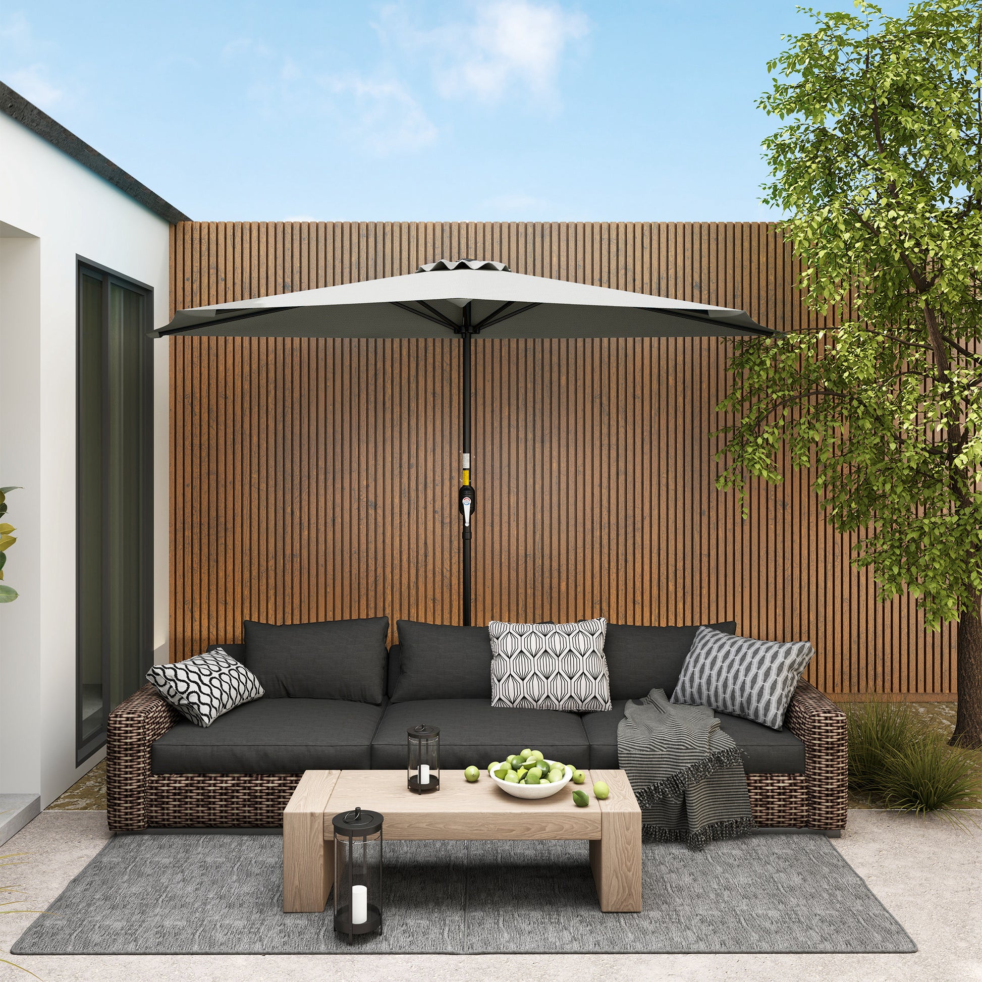 Half Round Parasol Umbrella - Light Grey