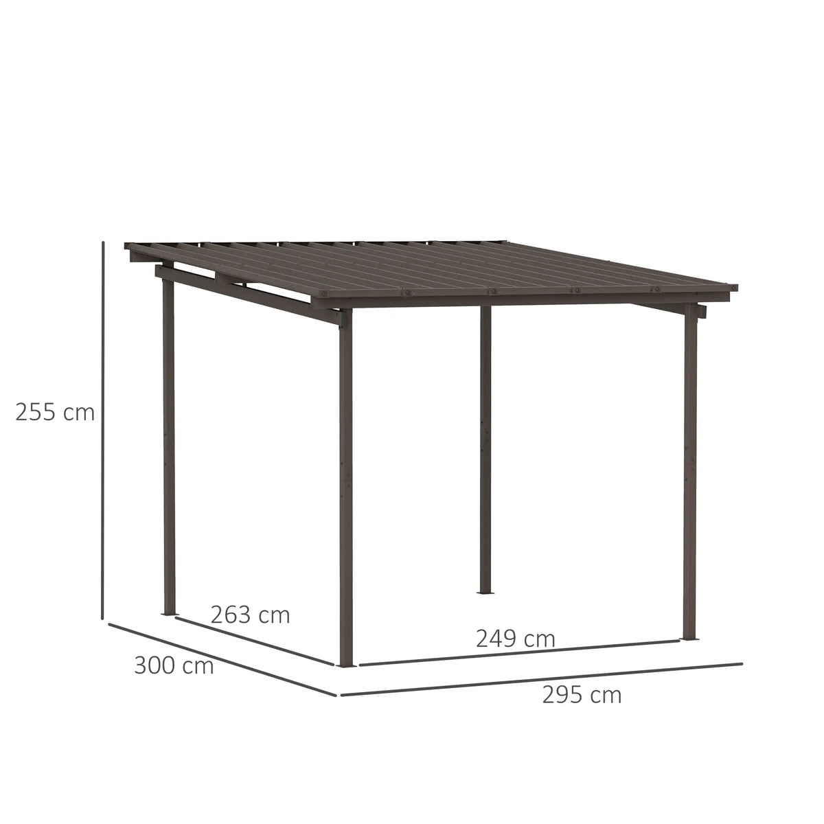 3m x 3m Lean – To Metal Pergola – Brown Wall Mounted Outdoor Patio Shade Shelter