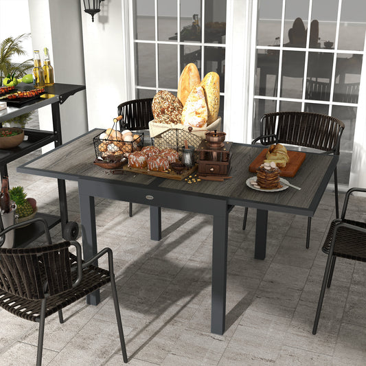 Extending Garden Table, Garden Dining Table for 6, Aluminium Frame Rectangular Garden Patio Table with Plastic Board Tabletop,80/160L x 80W x