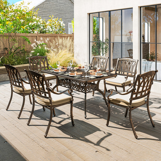 Santorini Seven-Piece Cast Aluminium Garden Dining Set - Bronze Tone