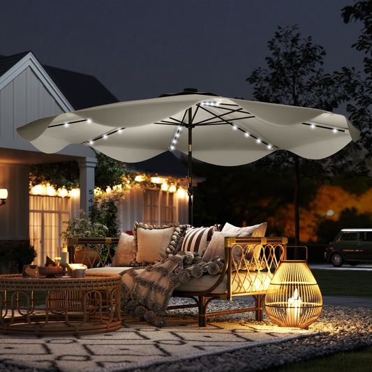 Solar Patio Umbrella with LED and Tilt, Outdoor Market Table Umbrella Parasol with Crank, 3 x 3 (m)