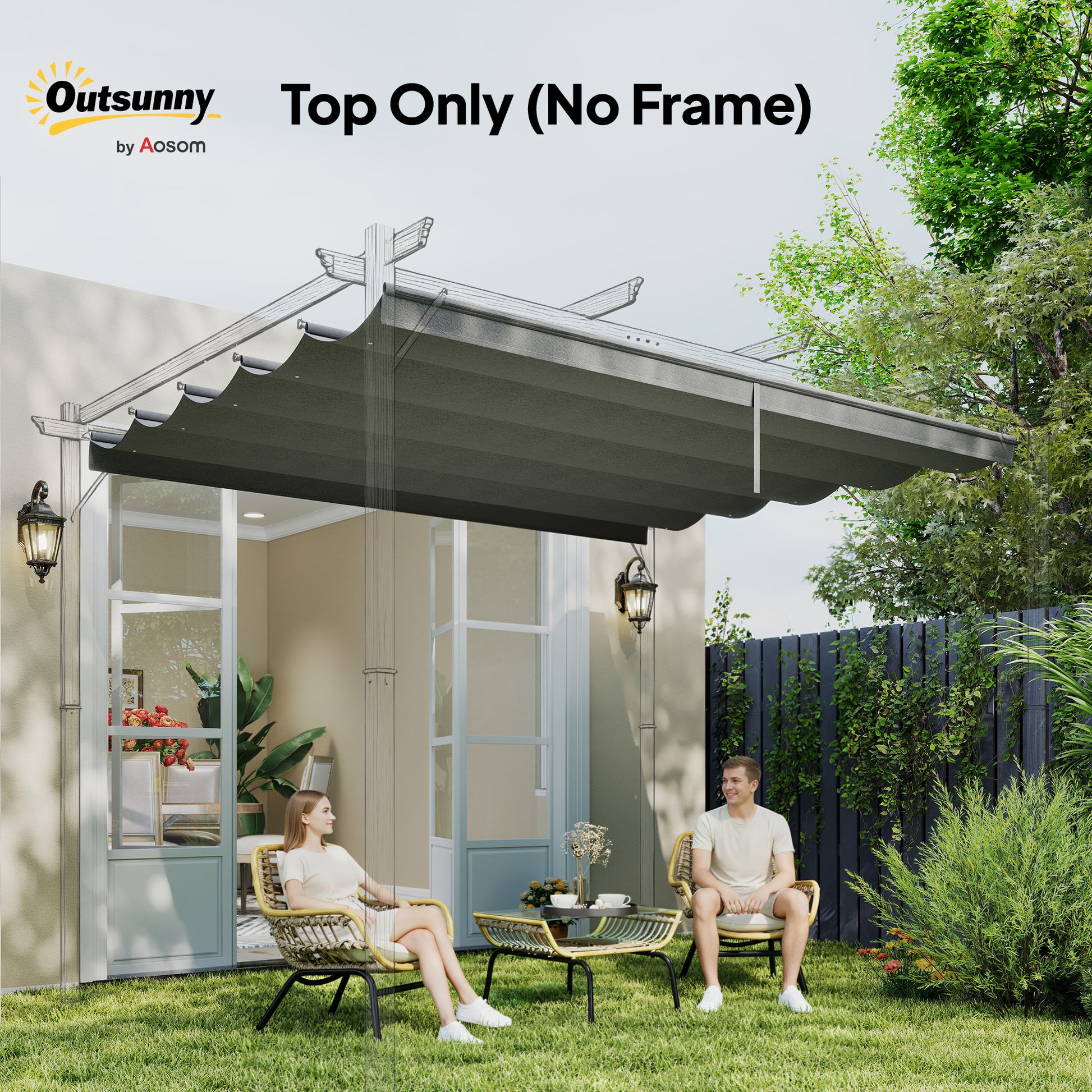 Outsunny Retractable Pergola Cover, 2.55 x 2.5 m Replacement Canopy Fabric for 3 x 3 m Frame, Roof Top Only, Light Grey