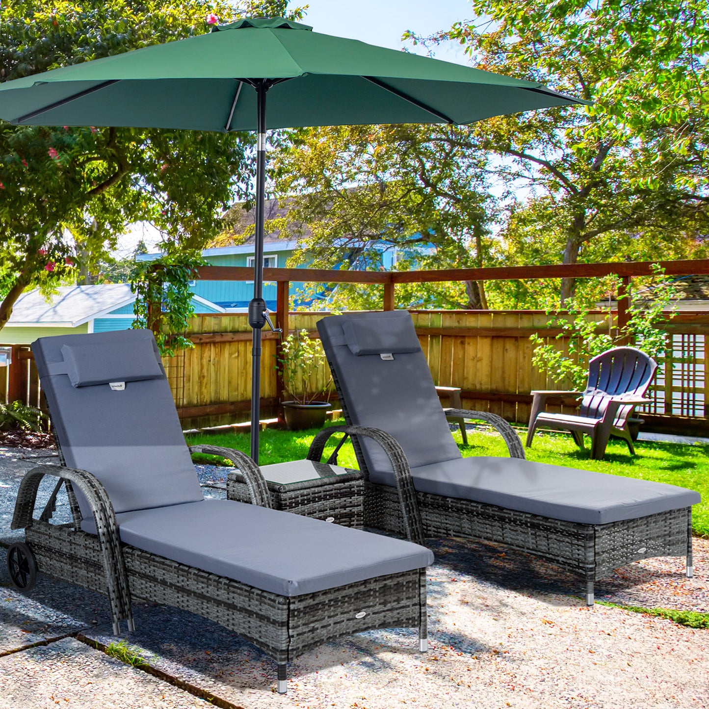 Amalfi 3 Piece Rattan Sun Loungers, Garden Wicker Wheeling Recliner
