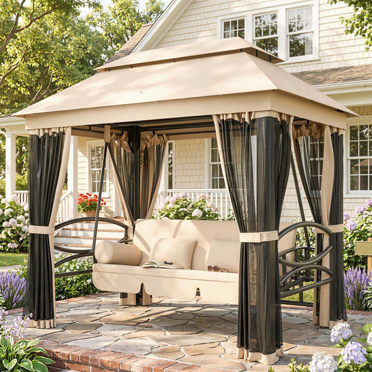 Tivoli 3 Seater Swing Chair 3-in-1 Convertible Garden Swing Seat Bed Gazebo Patio Bench Outdoor with Double Tier