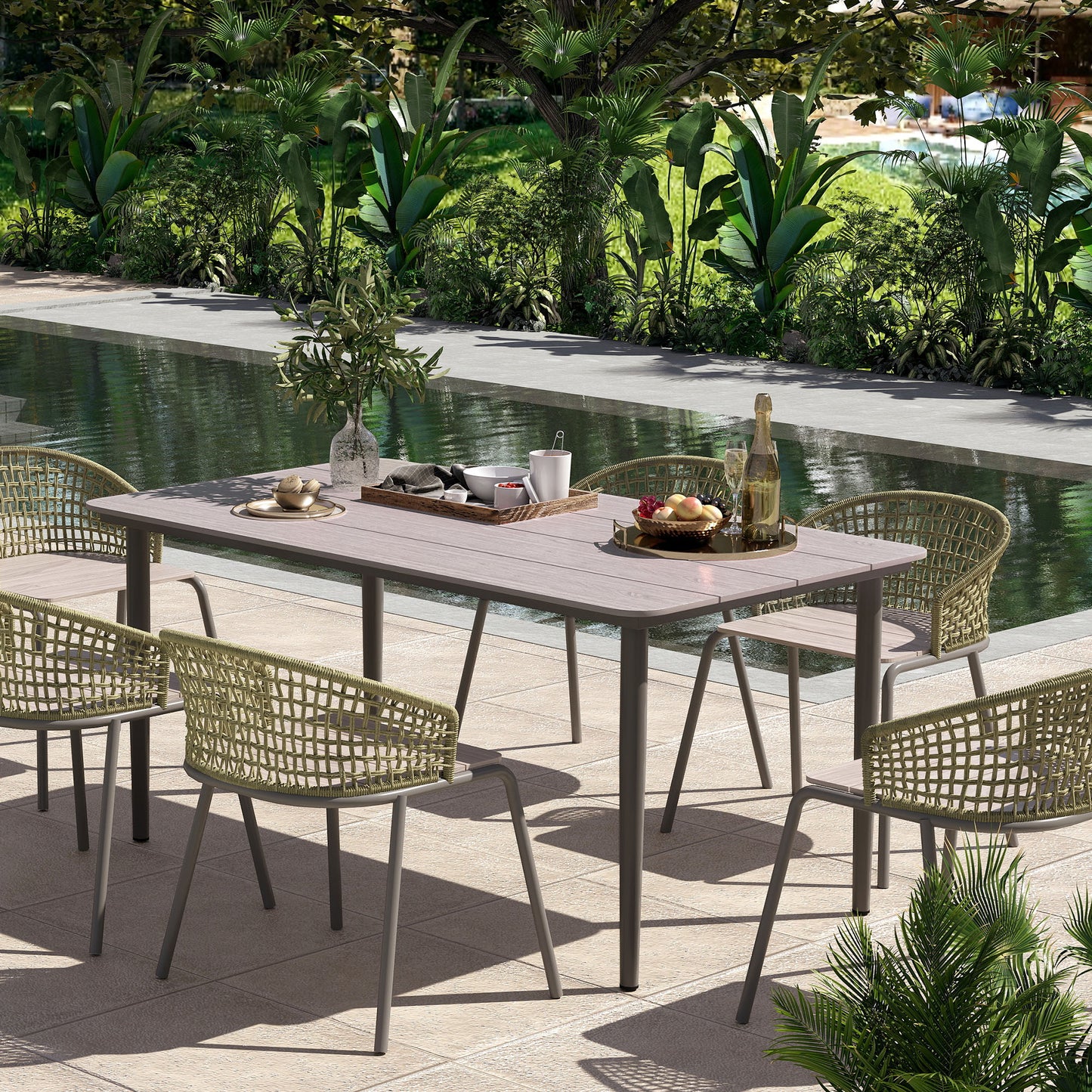 Ibiza Garden Table, Garden Dining Table for 6 People, 160 x 90 x 74 cm, with Rust Resistant Metal Frame, WPC Top