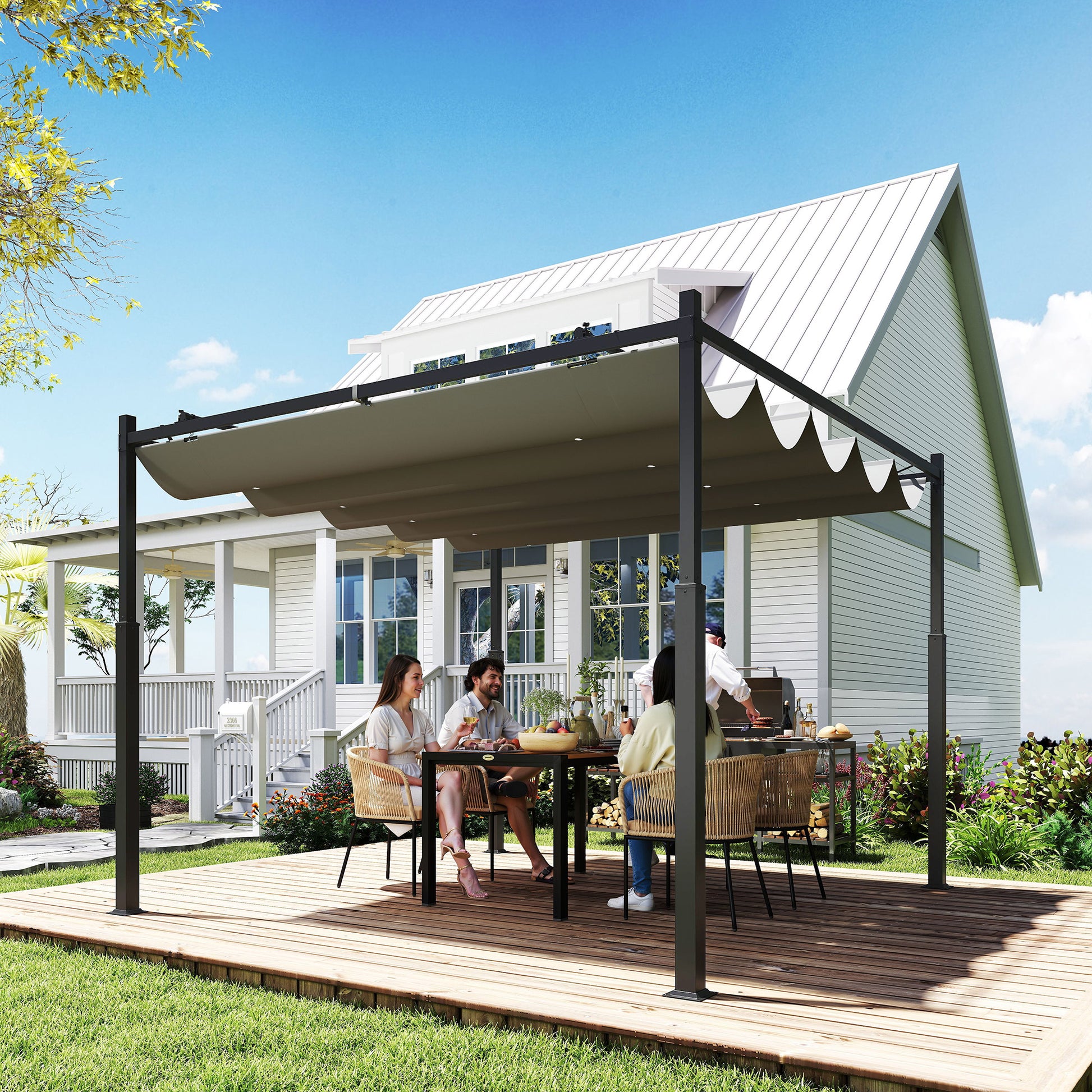 3 x 3(m) Metal Pergola with Retractable Roof and Magnetic Fixture