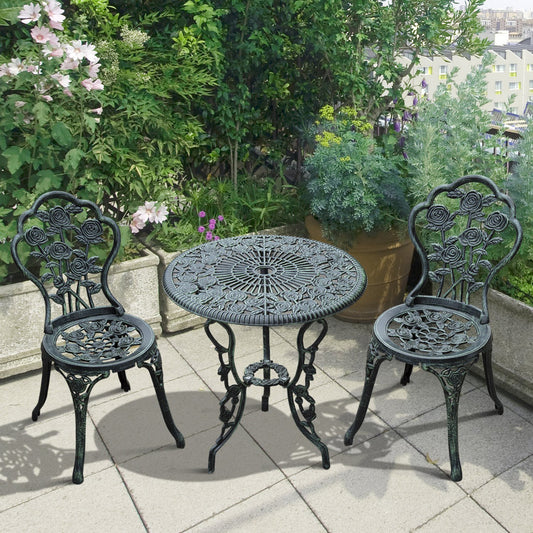 Mediterraneo Cast Aluminium Garden Bistro Elegant Design Table Chair Set - Green (3-Piece)