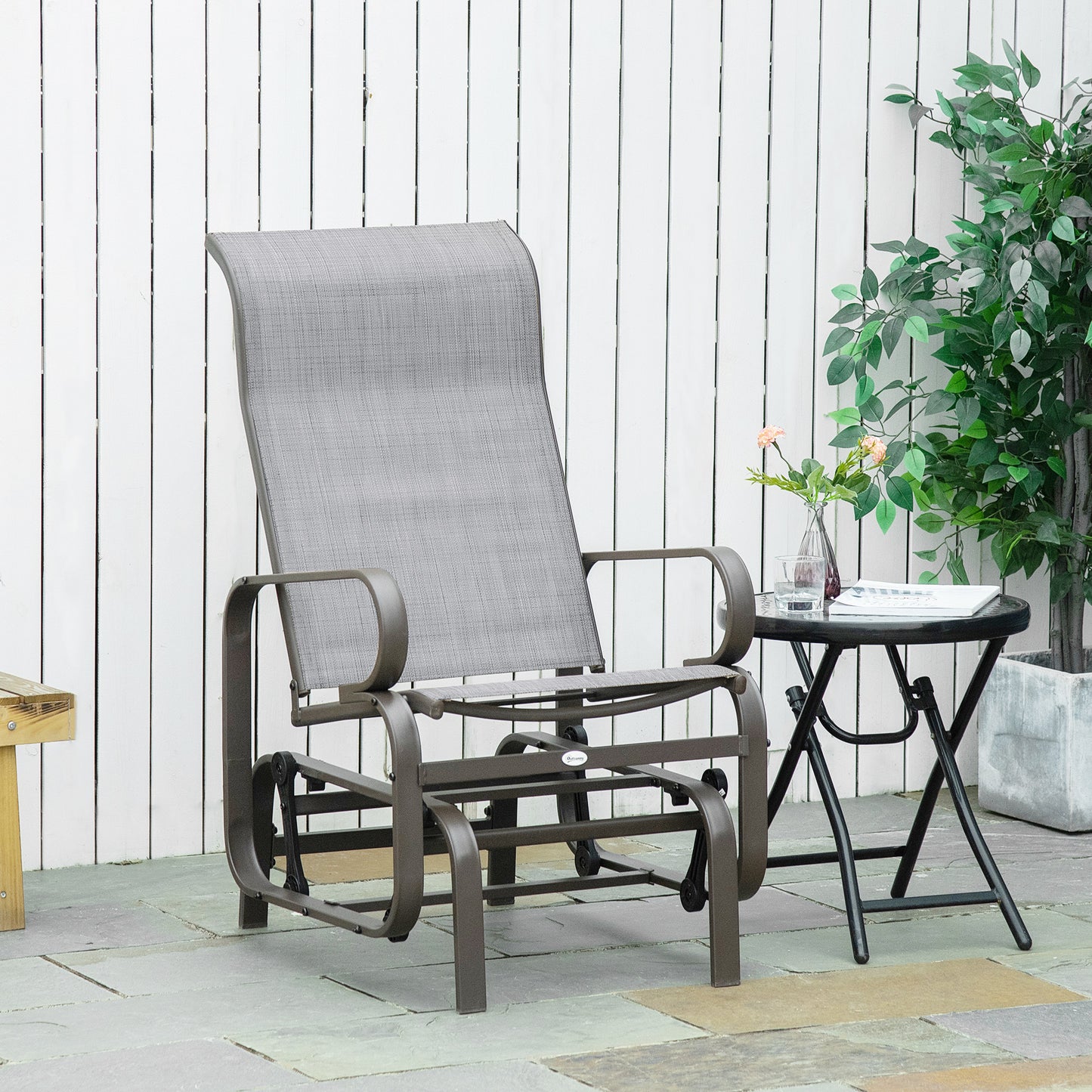 Monaco Outdoor Gliding Rocking Chair with Sturdy Metal Frame Garden Comfortable Swing Chair, Grey & Brown