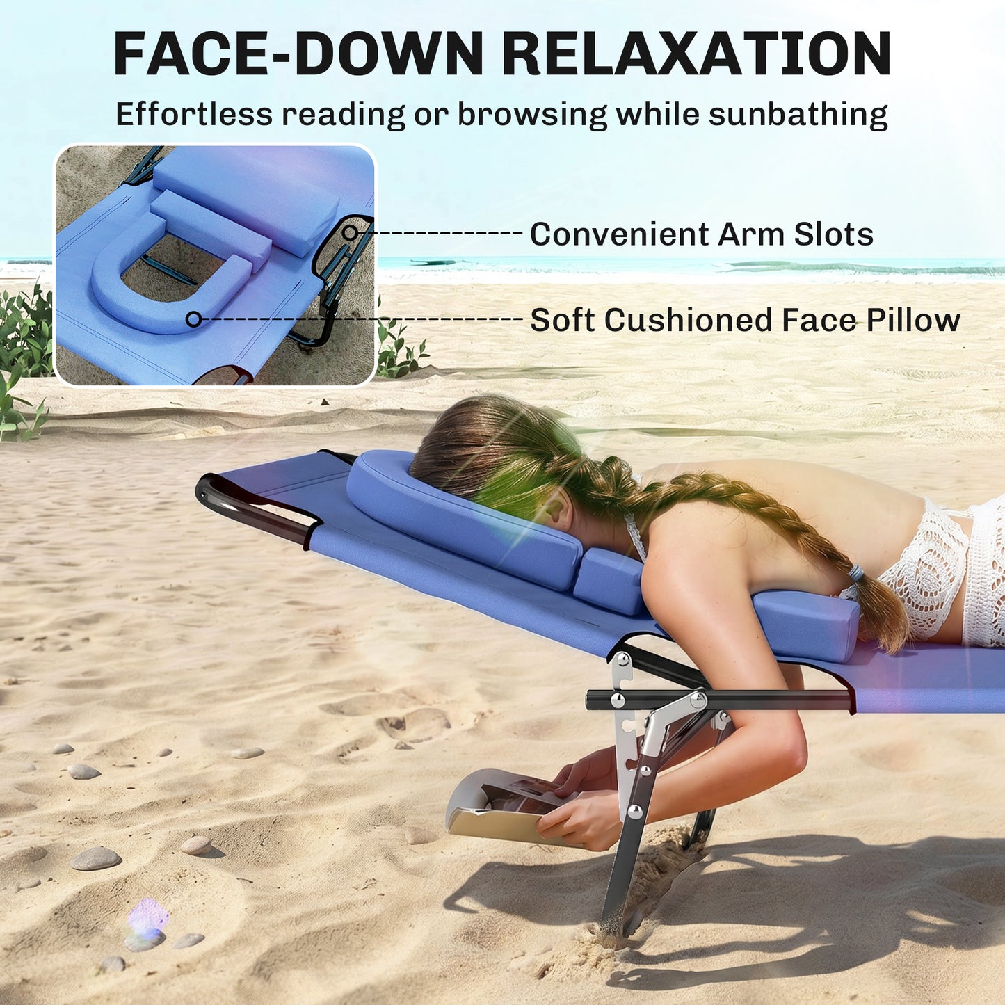 Outsunny Reading Hole Sun Lounger - Blue