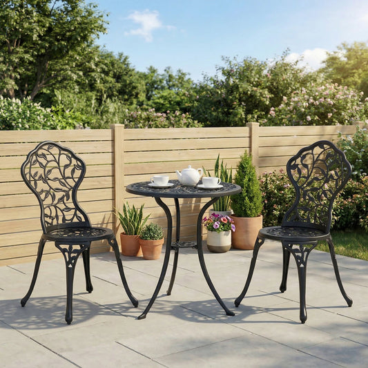 Ibiza 3 Pcs Aluminium Bistro Set Garden Furniture Dining Table Chairs Antique Outdoor Seat Patio Seater Black