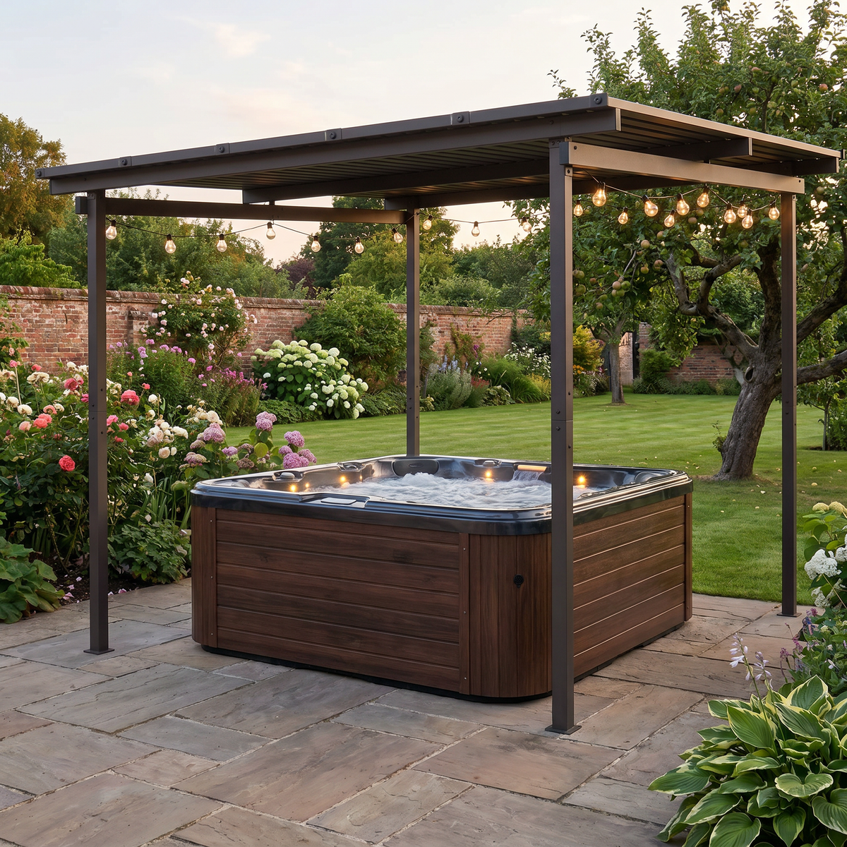 3m x 3m Lean-To Metal Pergola – Brown Wall Mounted Outdoor Patio Shade Shelter