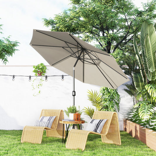 3(m) Tilting Parasol Garden Umbrellas, Outdoor Sun Shade with 8 Ribs, Tilt and Crank Handle for Balcony