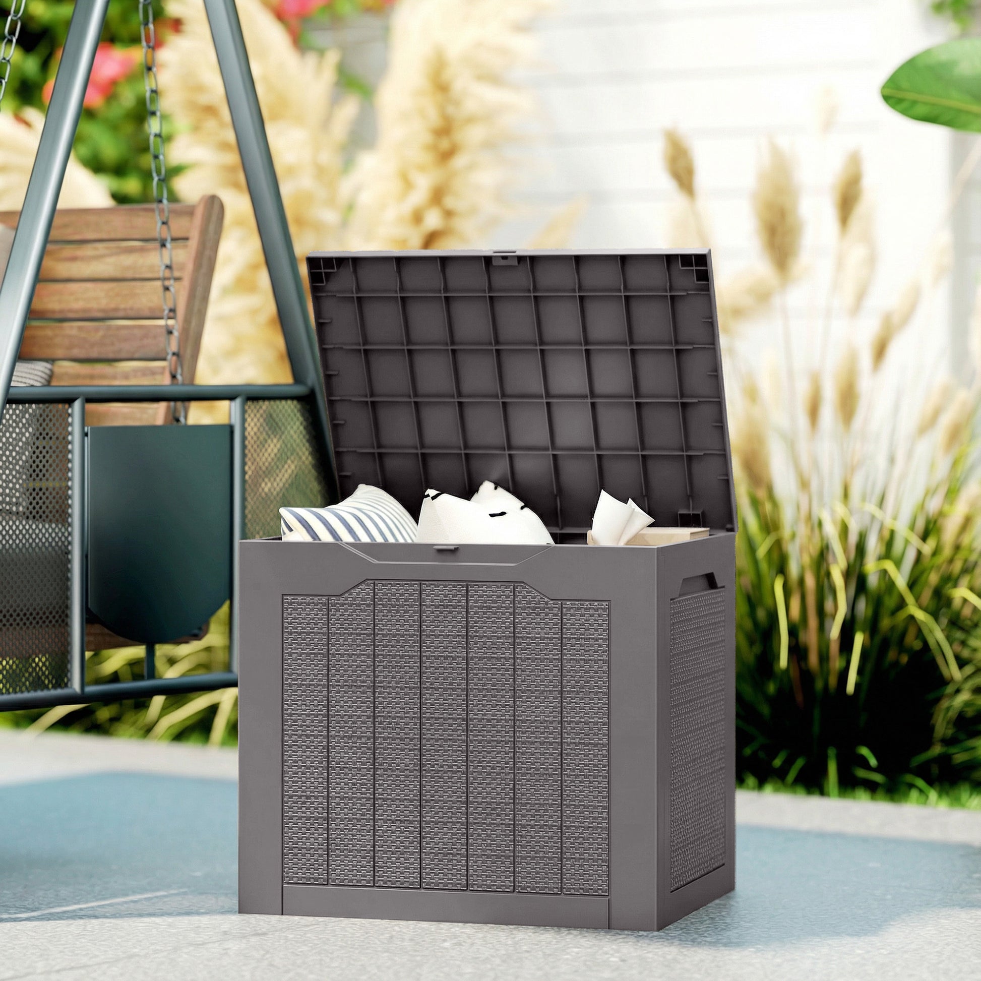 Outsunny - 93L Plastic Garden Storage Box, Brown