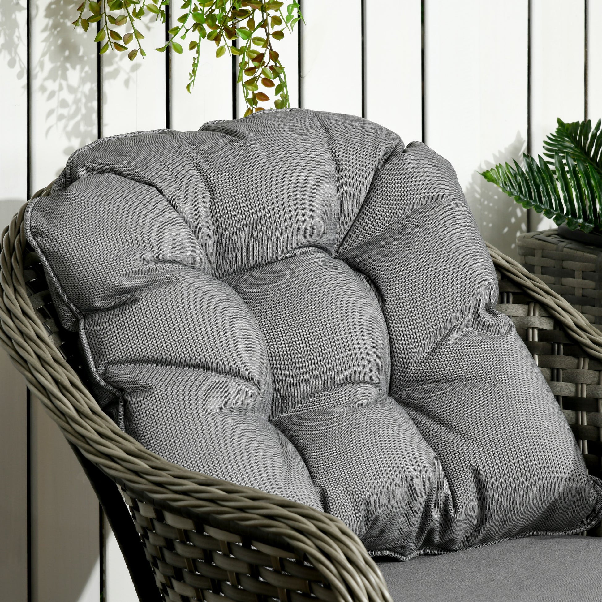 Outsunny 3 Pieces Rattan Bistro Set, Wicker Garden Bistro Set, Glass Top Balcony Table and Chairs with Cushions for Outdoor, Patio, Balcony, Grey
