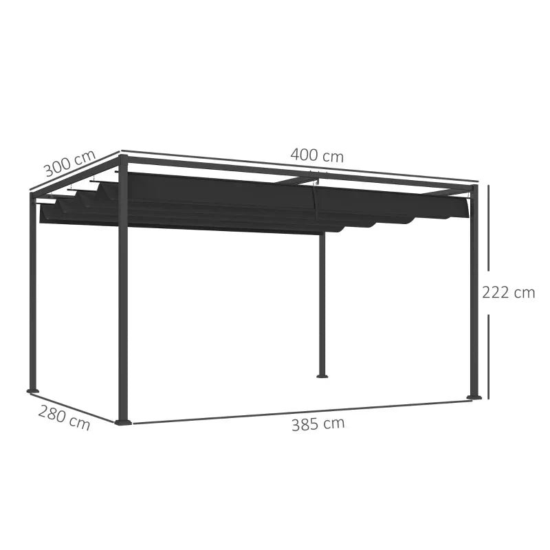 4m x 3m Metal Pergola – Black Retractable Canopy Roof, Outdoor Patio Garden Shade