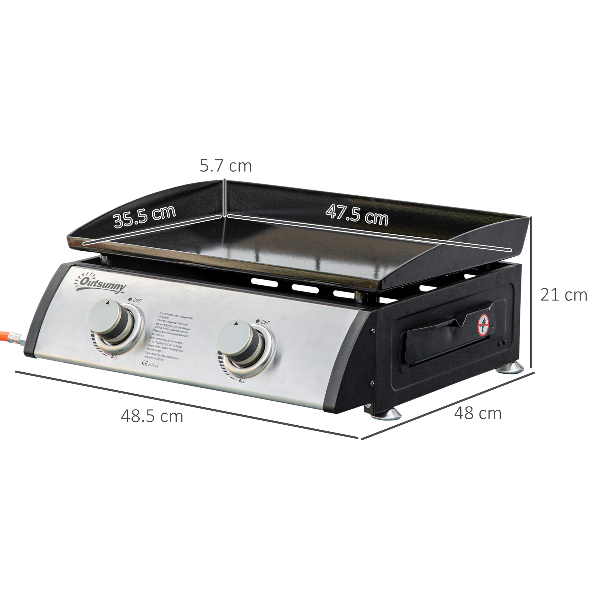 Outsunny Gas Plancha Barbecue Grill with 2 Stainless Steel Burner, 5kW, Portable Tabletop Gas BBQ with Non-Stick Griddle for Camping Picnic Garden Party Festival