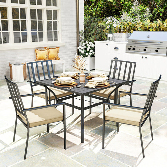Monaco 5 Piece Garden Dining Set with Cushions, Garden Table and 4 Stackable Chairs