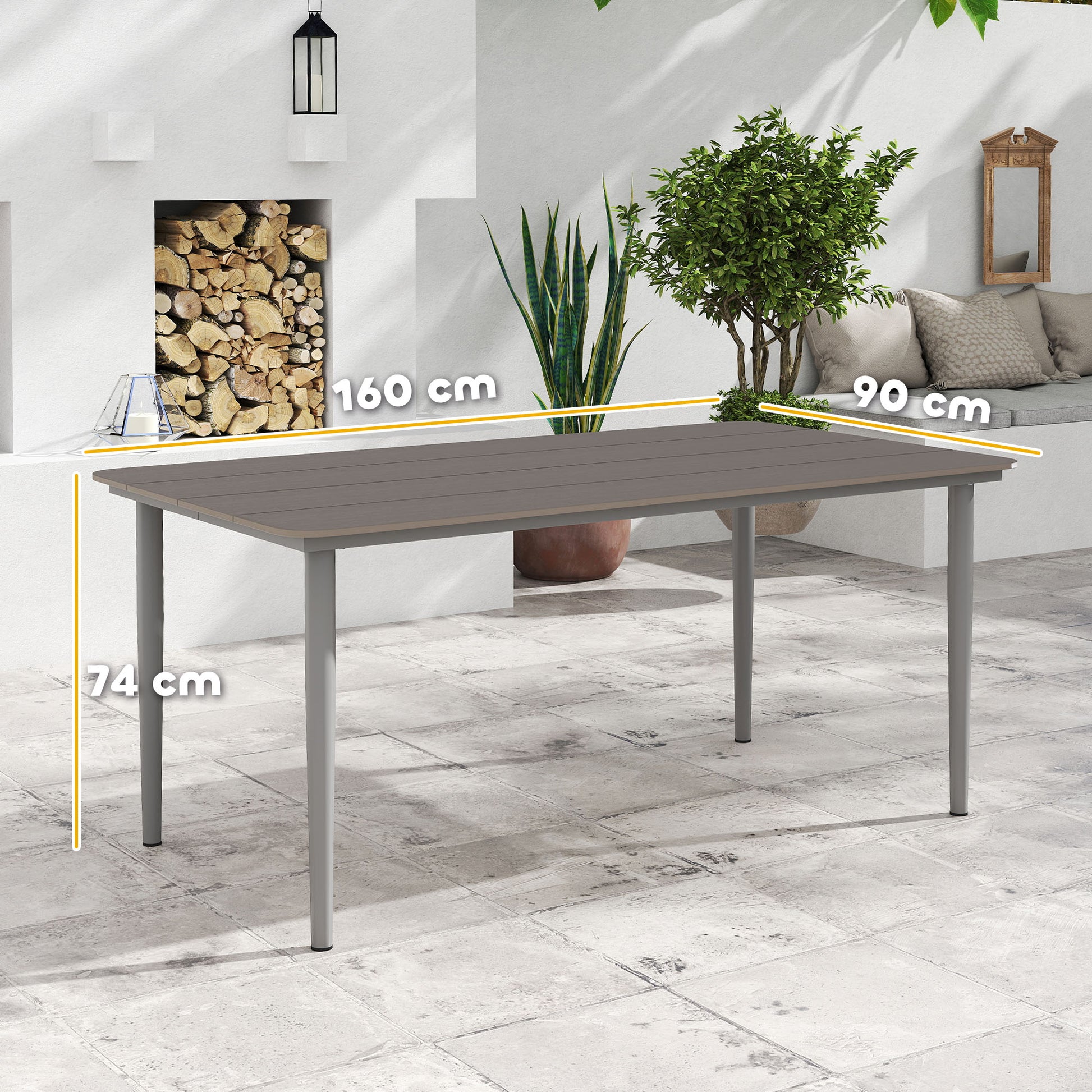 Outsunny Outdoor Dining Table for 6 People with Rust Resistant Metal Frame, WPC Top, Dark Grey