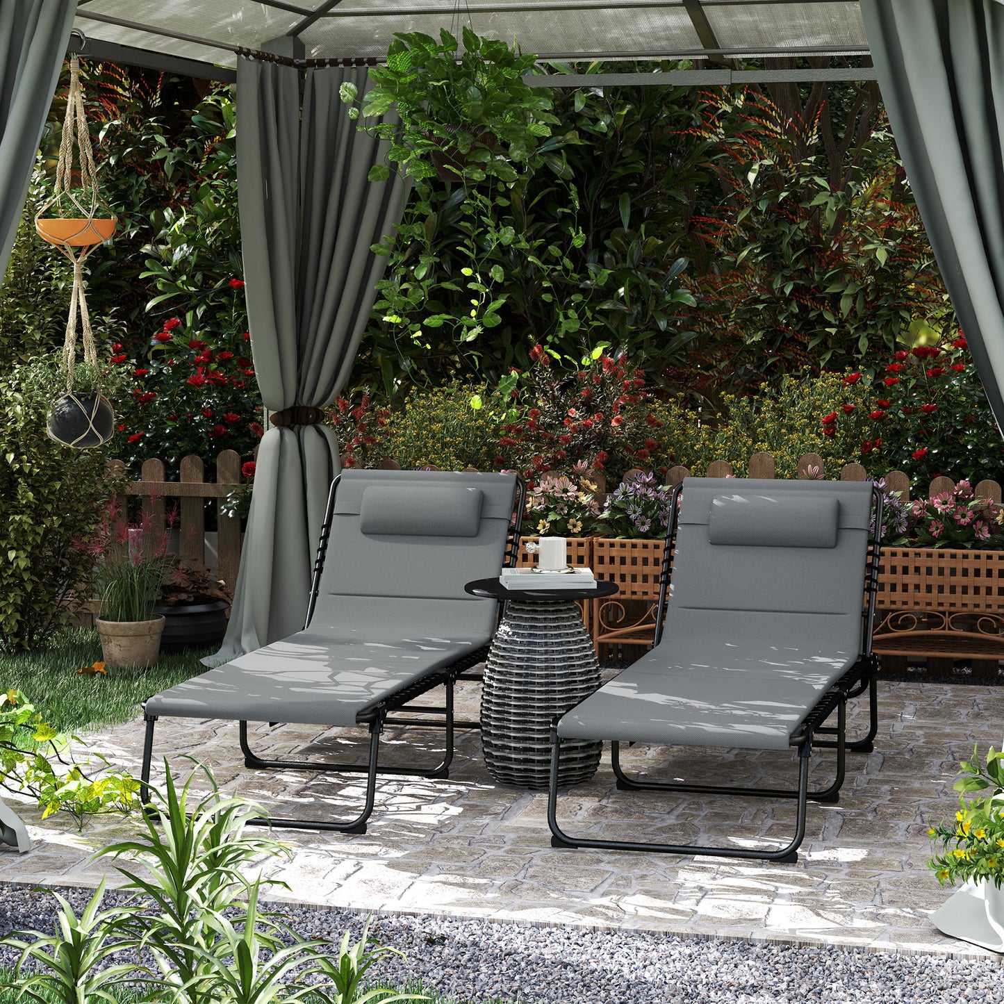 Sorrento Set of Two Reclining Sun Loungers - Charcoal Grey