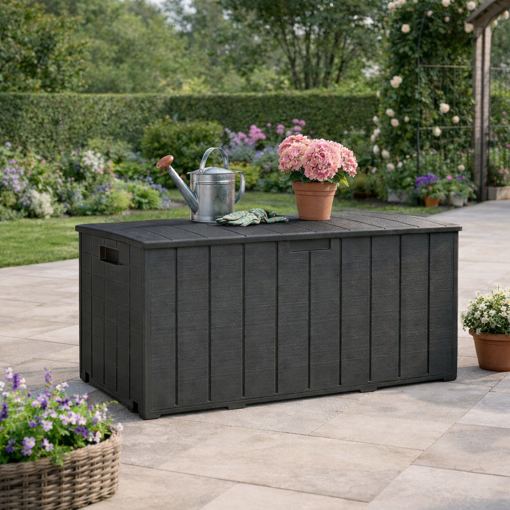 Outsunny - 336L Plastic Garden Storage Box, with Wheels, Black