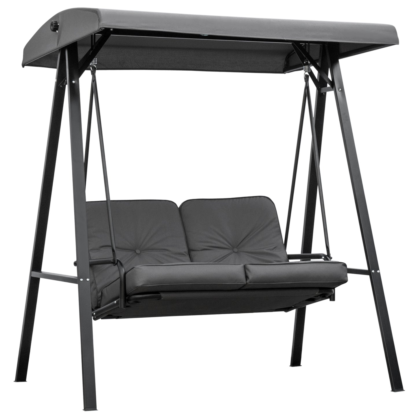 Outsunny 2 Seater Garden Swing Chair with Adjustable Tilting Canopy, Outdoor Hammock Bench with Steel Frame for Patio, 144 x 117 x 173 cm, Grey