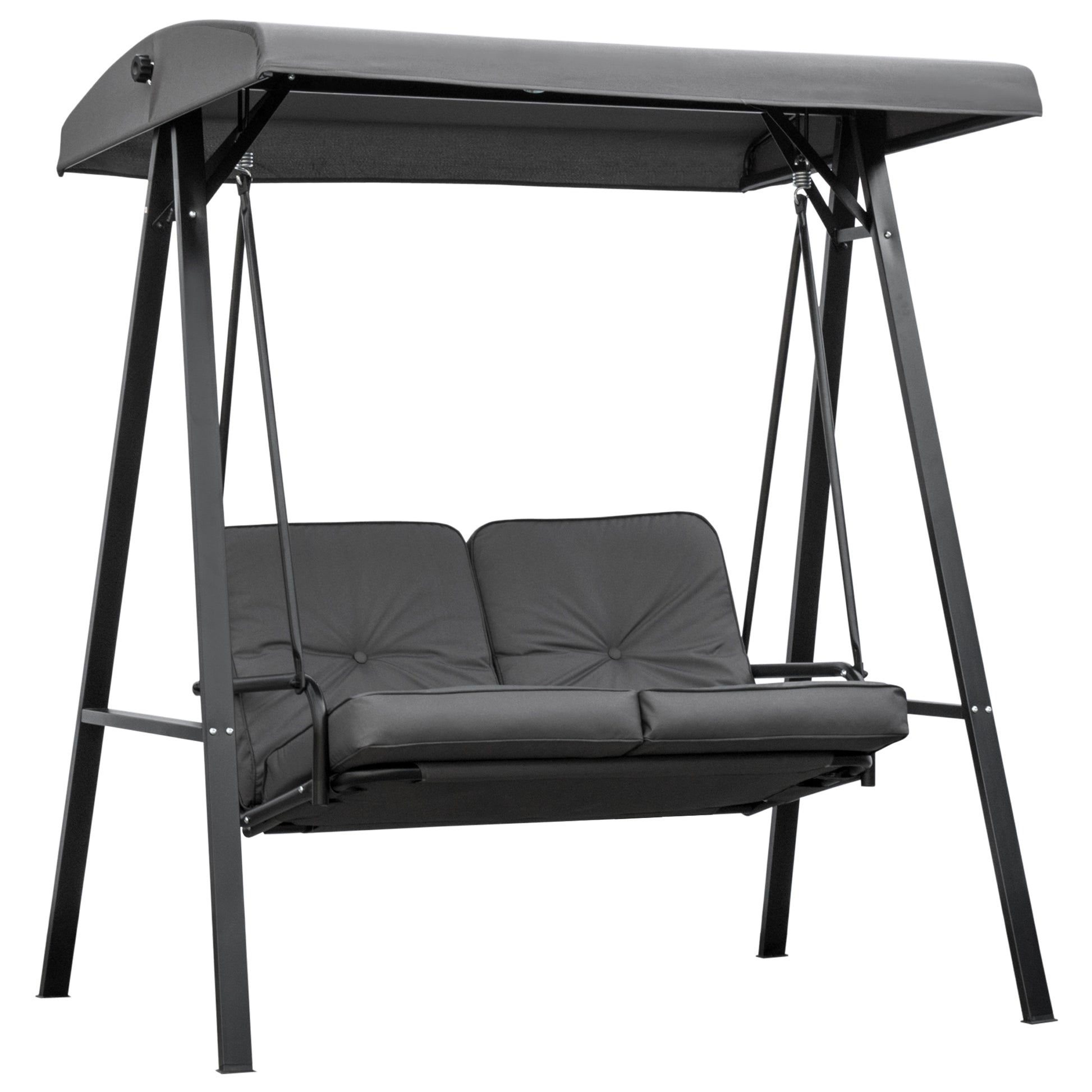 Outsunny 2 Seater Garden Swing Chair with Adjustable Tilting Canopy, Outdoor Hammock Bench with Steel Frame for Patio, 144 x 117 x 173 cm, Grey