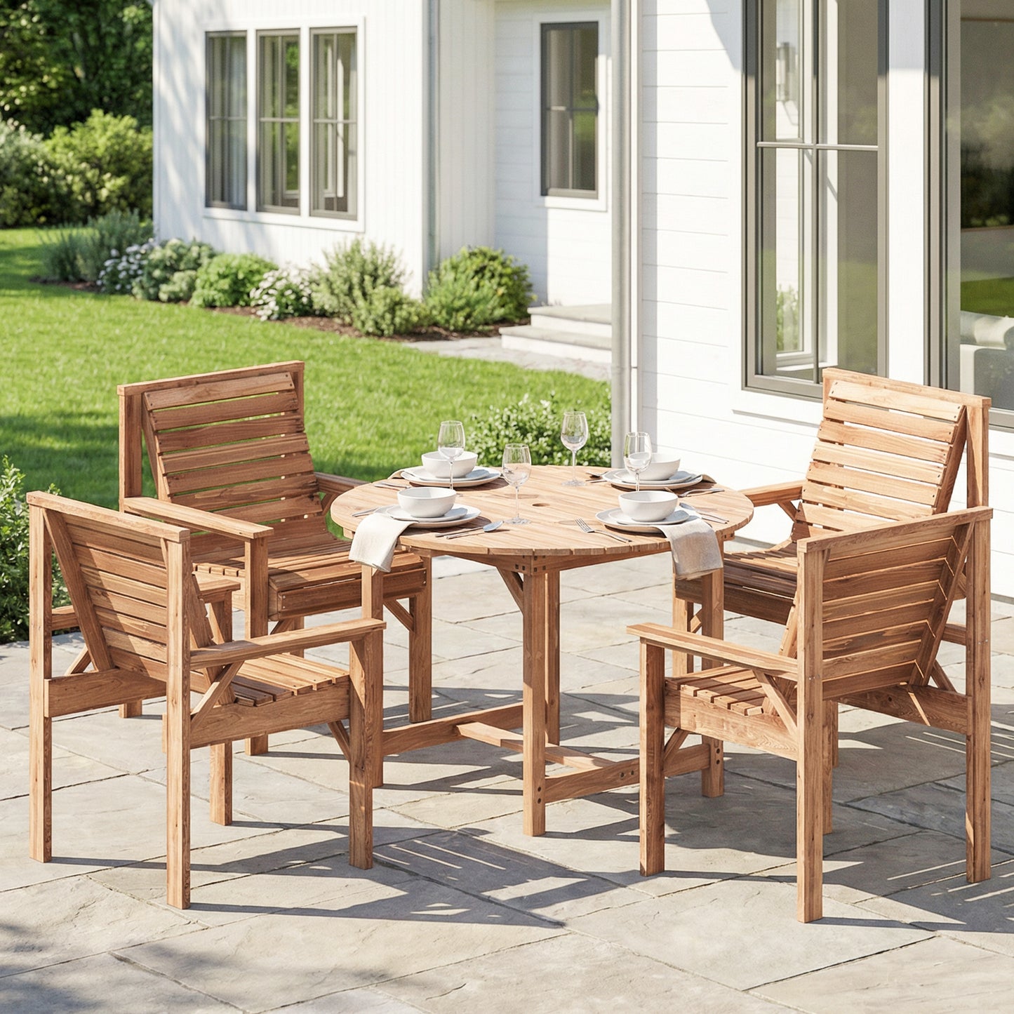 Tivoli 5 Piece Garden Dining Set with Parasol Hole, Round Garden Table and Chairs