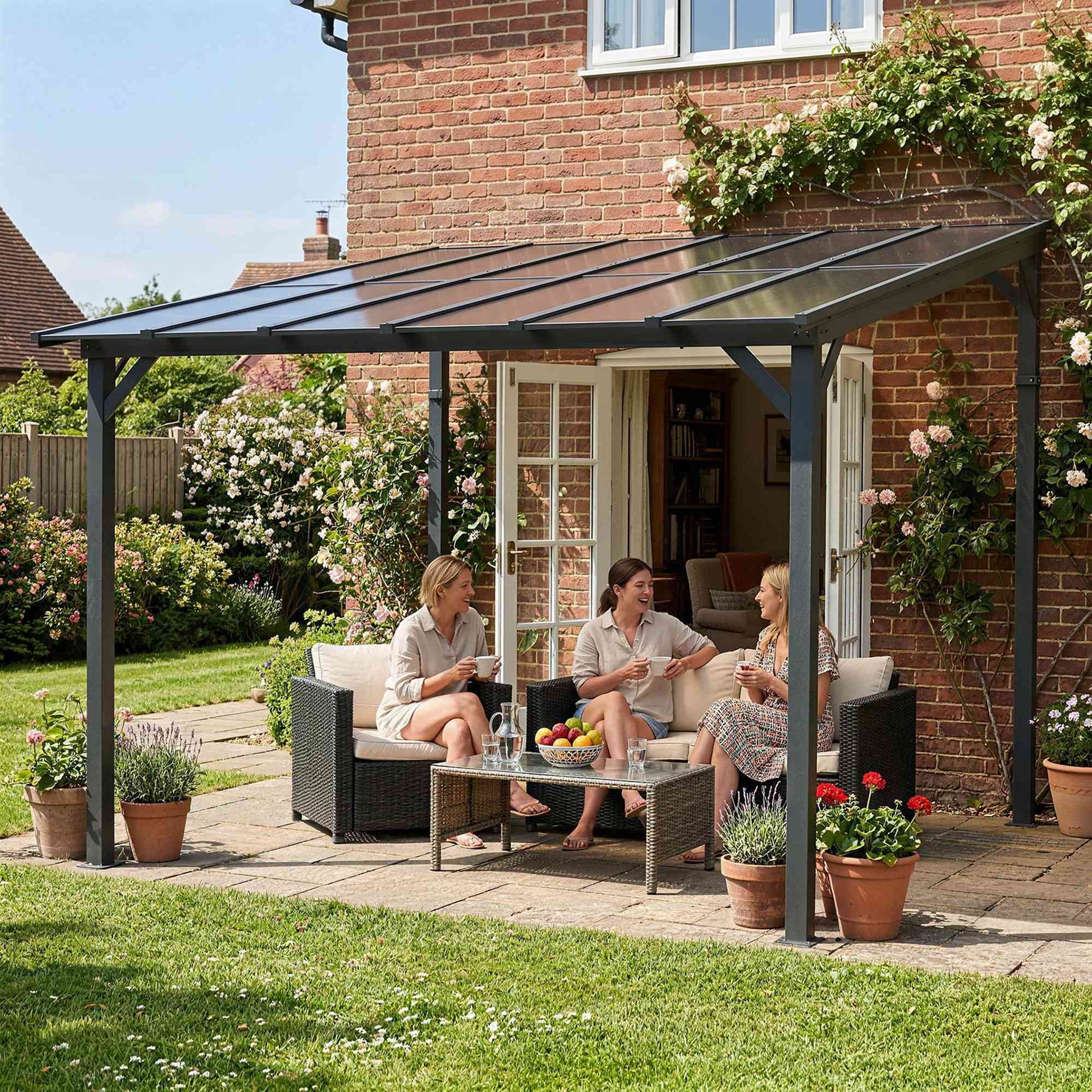 3 x 3 m Lean to Pergola with UPF 50+ Waterproof Polycarbonate Roof