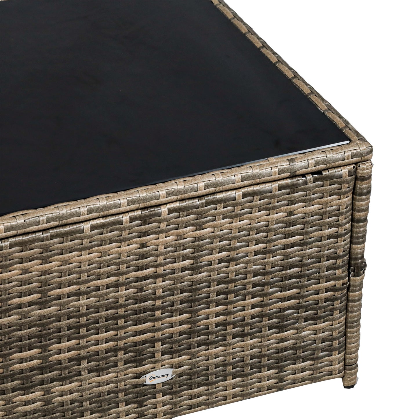 Outsunny 8 Pieces Outdoor PE Rattan Sofa Set with Cushions and Glass Top Coffee Table, Mixed Brown