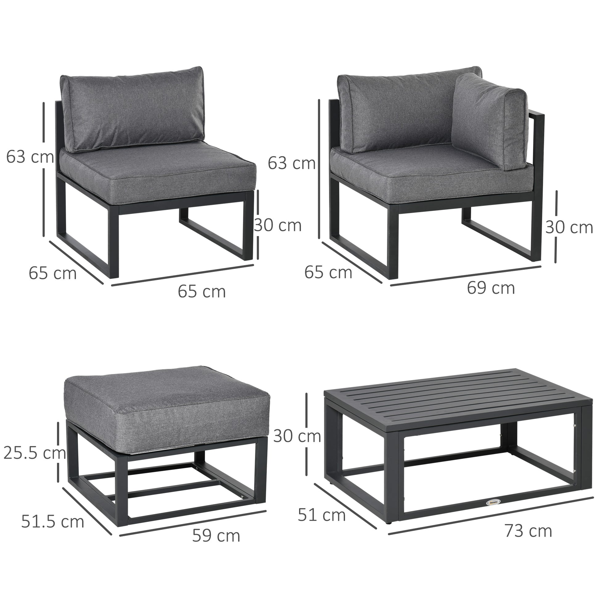 Outsunny 6 Piece Outdoor Couch, Sectional Sofa Set with Aluminum Patio Conversation Furniture, Grey
