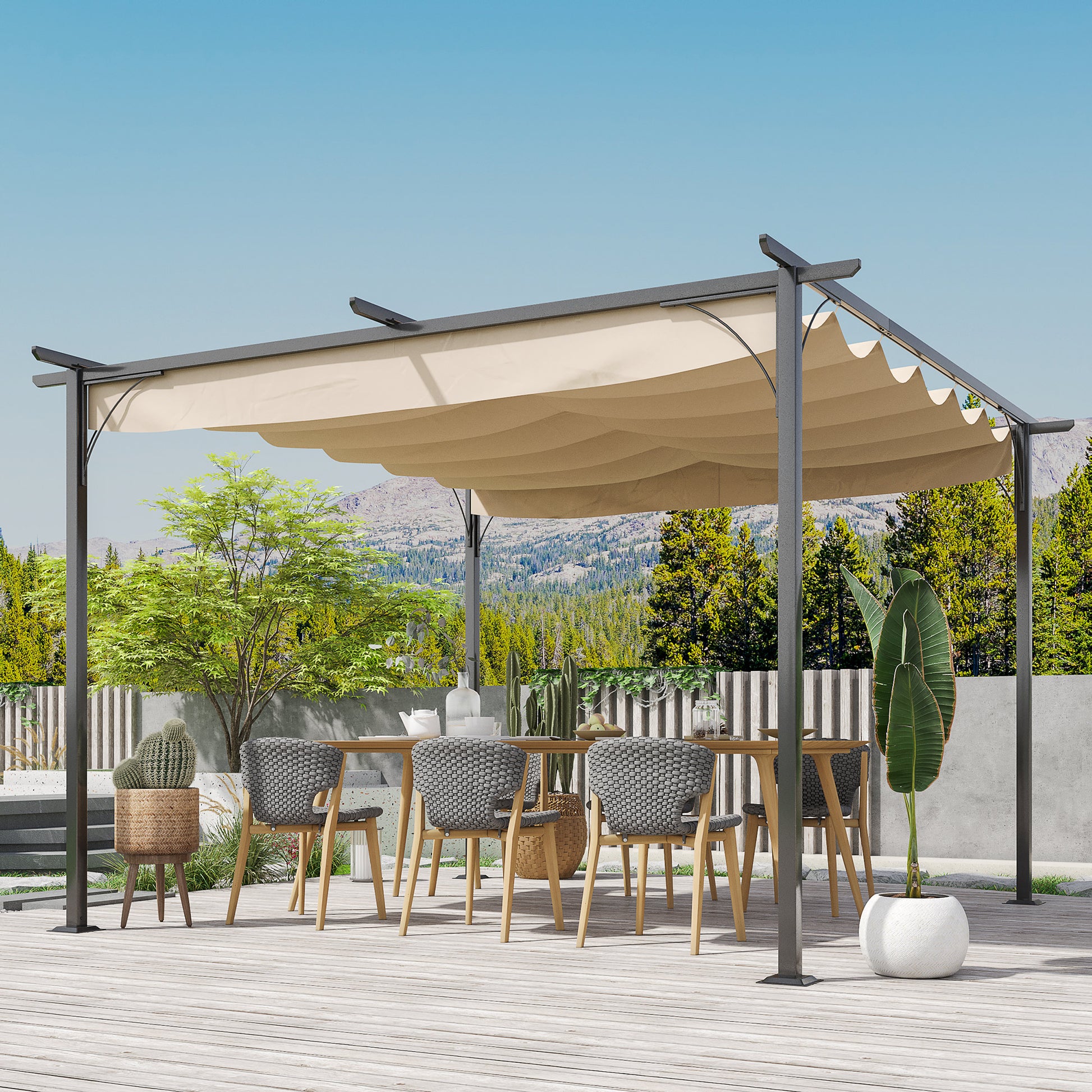 Mediterraneo 3.5M X 3.5M Metal Pergola Gazebo Awning Retractable Canopy Garden Sun Shade Shelter Marquee Party