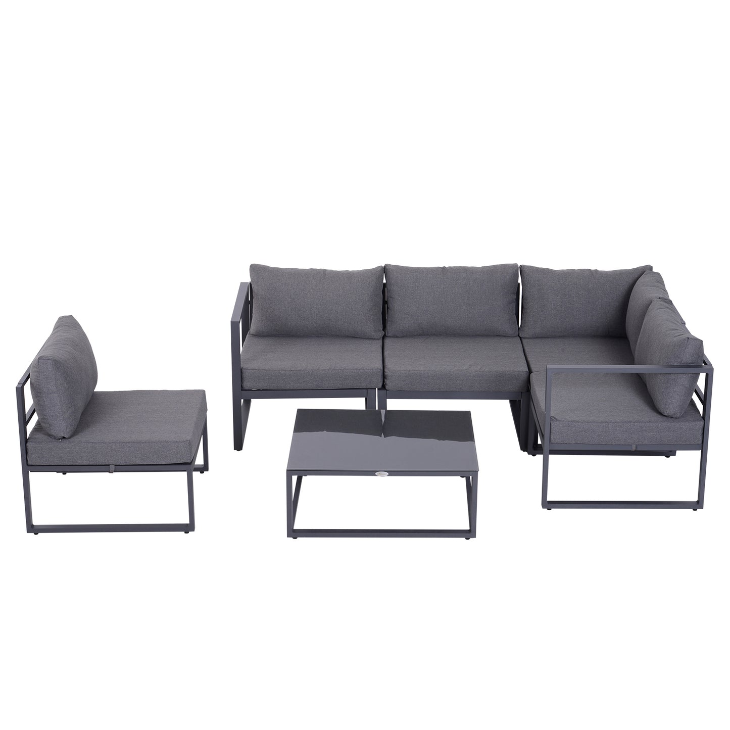 Outsunny 5 Seater Aluminium Garden Furniture Set, Garden Sofa Set with Thick Cushions for Patio and Balcony, Outdoor, Grey