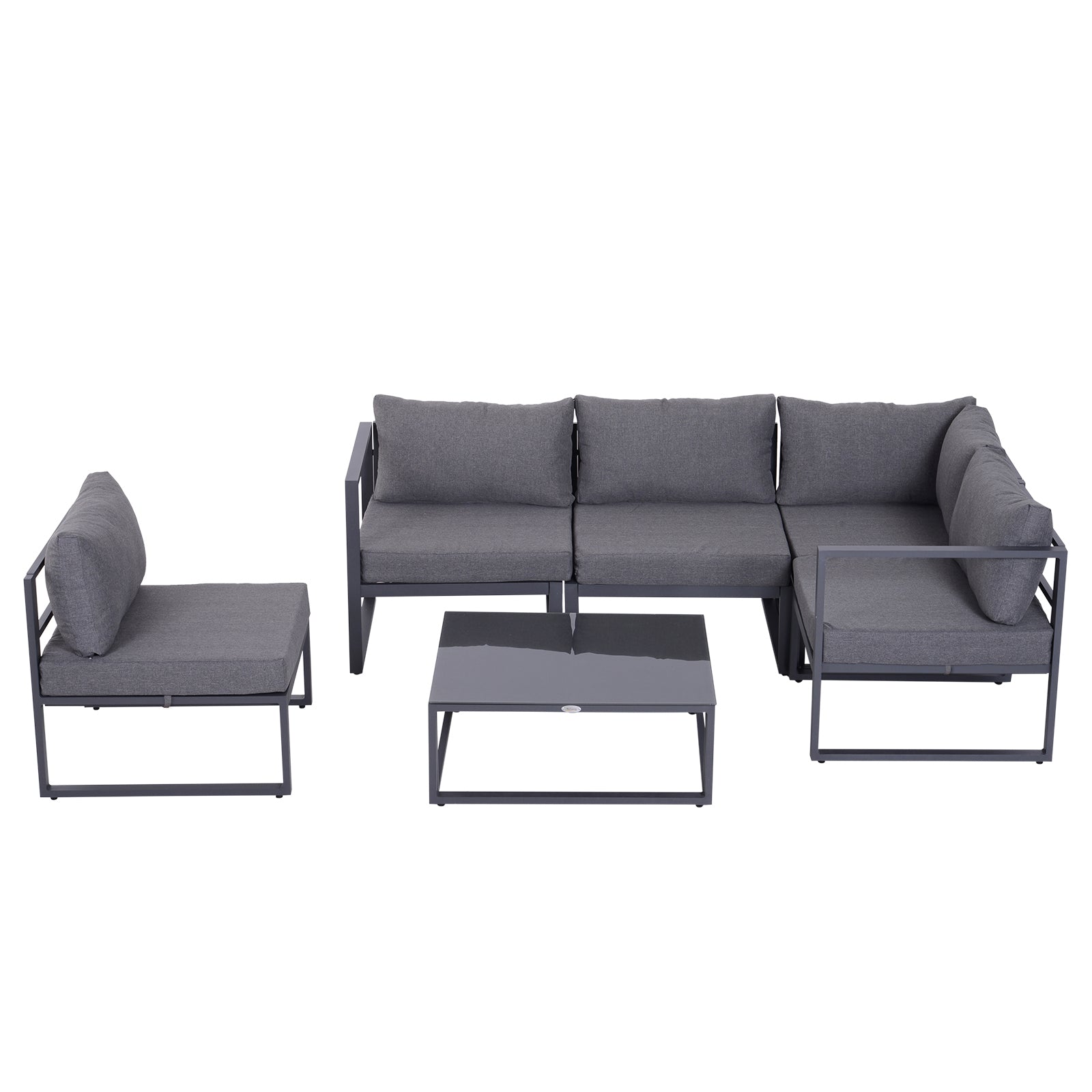 Outsunny 5 Seater Aluminium Garden Furniture Set, Garden Sofa Set with Thick Cushions for Patio and Balcony, Outdoor, Grey