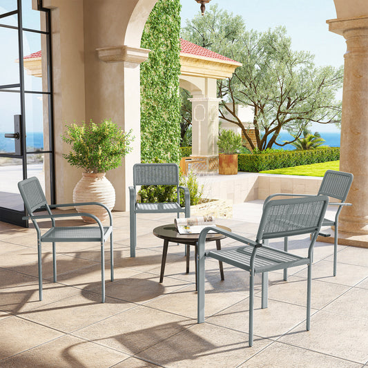 Amalfi Stackable Garden Chairs Set of 4, Rattan Effect Garden Dining Chairs, Light Grey