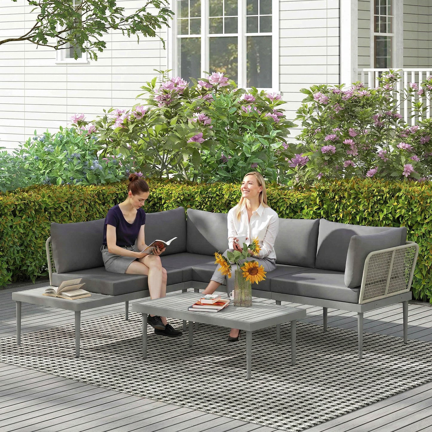 Capri Thee-Piece 'L' Rattan Sofa Set - Grey