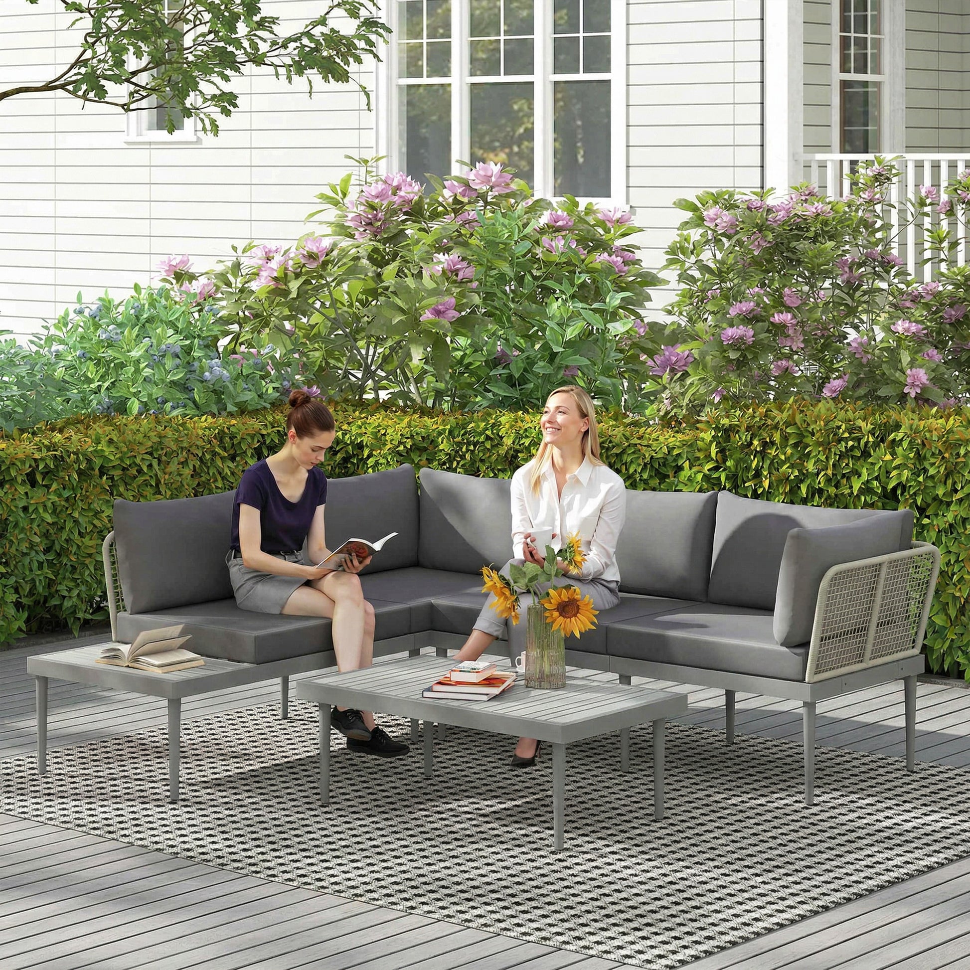 Capri Thee-Piece 'L' Rattan Sofa Set - Grey
