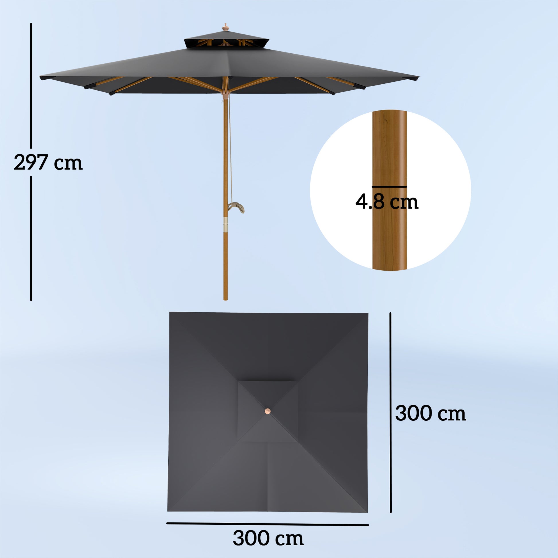 Outsunny 3 m Square Garden Parasol - Black