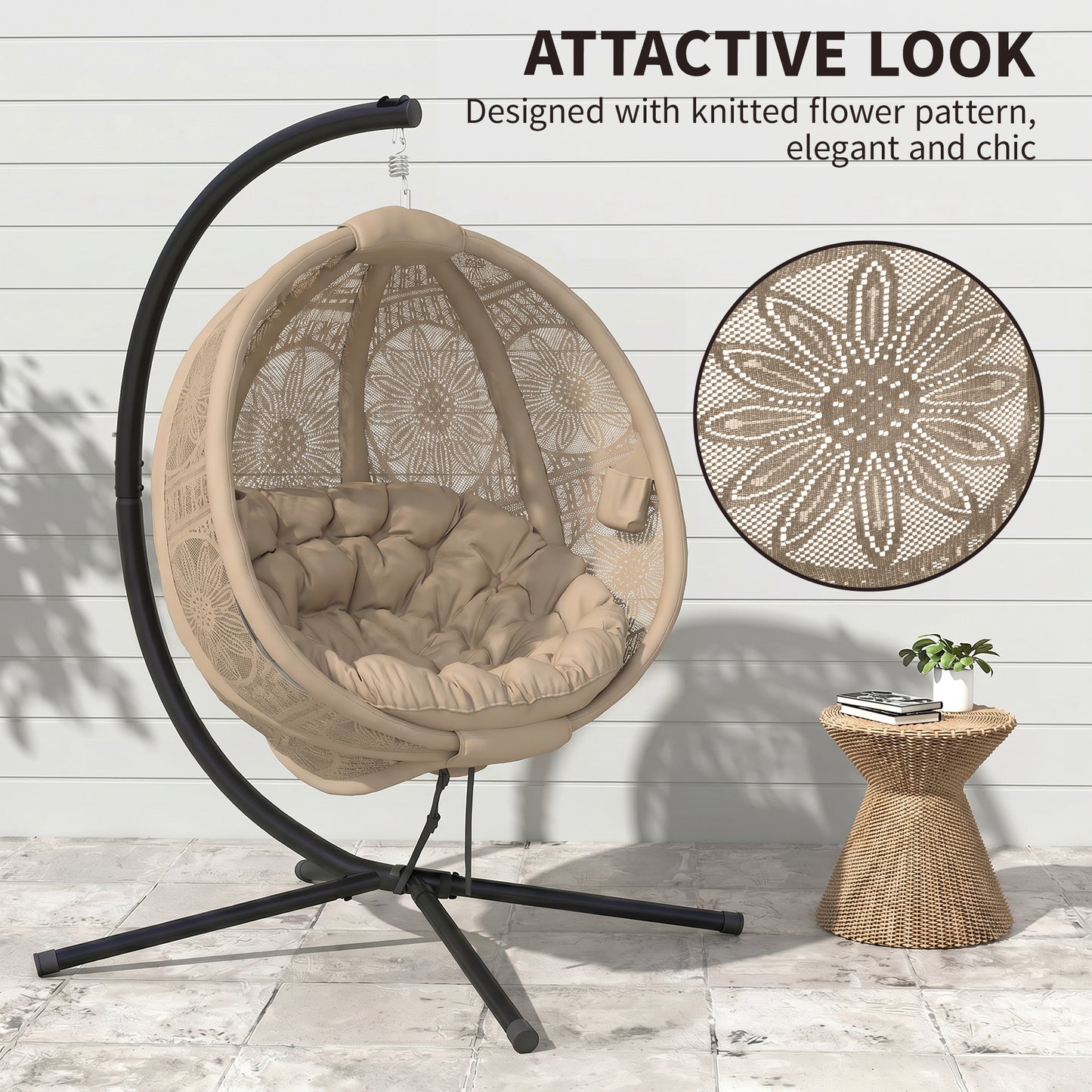 Outsunny Round Egg Basket Chair, with Steel Stand, Sand