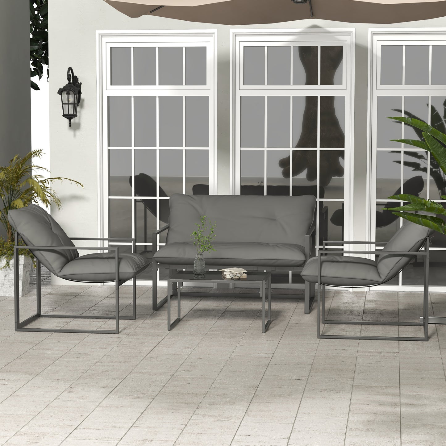 Monaco Four-Piece Relaxed Back Garden Dining Set - Black/Grey